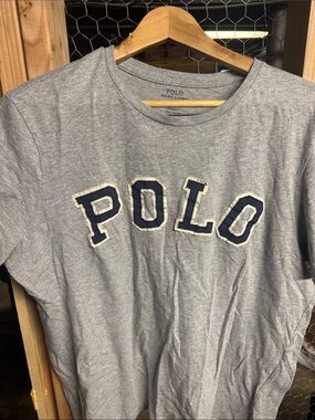 Polo by Ralph Lauren Heather Gray Tee with Navy and Cream Appliqué